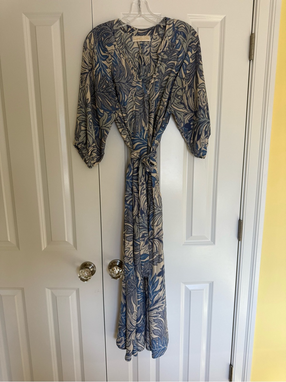 Natalie Martin Blue and Cream Printed Maxi Wrap Dress